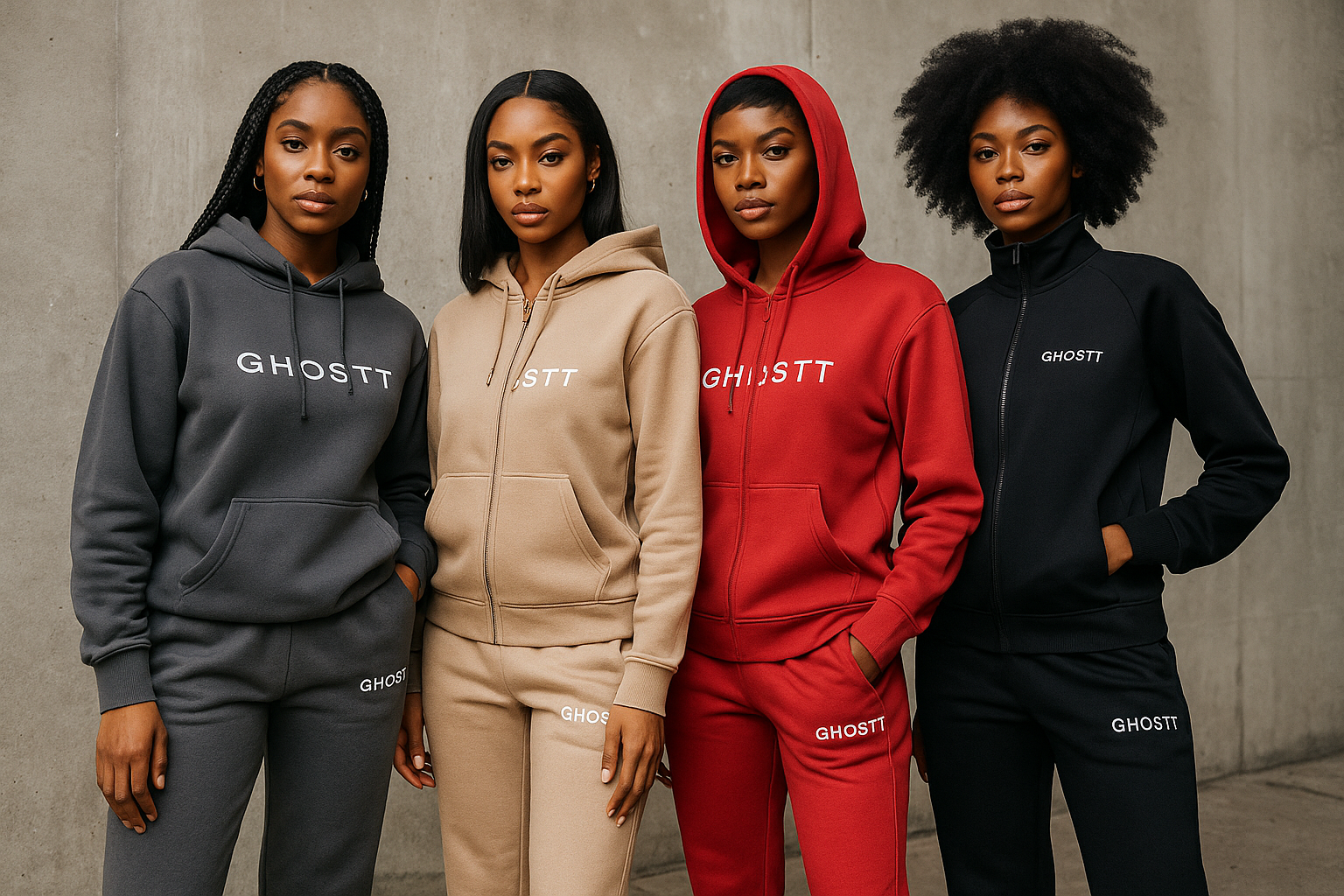black beautiful woman women wearing Ghostt tracksuits 